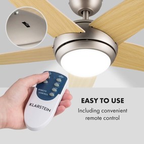 Klarstein Bolero, 55W, ventilator de tavan cu lampă, 134 cm, brațe din lemn de arțar, telecomandă