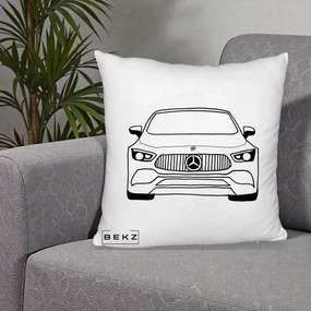 Perna Personalizata Mercedes-Benz Fata Linie, 40x40 cm, Alb Pufos, Husa Detasabila, Perna Inclusa, BEKZ®