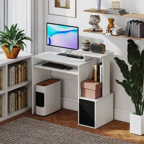 HOMCOM Birou modern pentru PC, birou pentru computer cu raft pentru tastatura, raft si spatiu de depozitare din material, 100x40x86.6cm, alb si negru