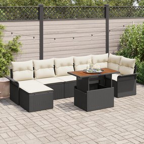 vidaXL Set masă grădină 8 piese perne Negru Ratan Polimer Acacia