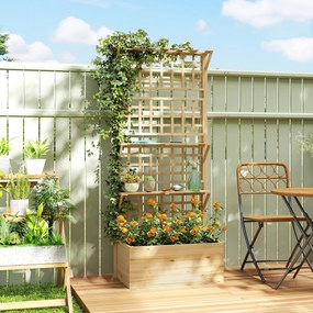 Outsunny Strat Înălțat din Lemn cu Suport și Acoperiș, Fiorieră Elevată pentru Exterior cu 2 Rafturi, Orificiu de Drenare și Material Textil pentru Plante Cățărătoare, Legume și Flori, Natural | Aosom Romania