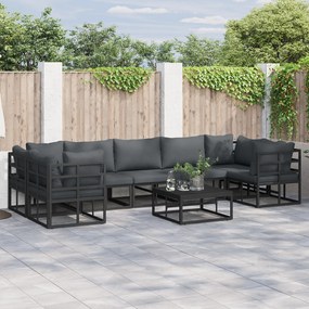 vidaXL Set de canapele pentru grădină 8 pcs Negru Aluminiu