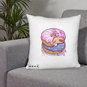 Perna Decorativa Donuts Roz si Mov, 40x40 cm, Alb Pufos, Husa Detasabila, Perna Inclusa, BEKZ®