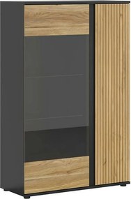 Vitrina LUEN, stejar/negru, PAL laminat/sticla securizata, 95x40x146 c