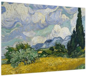 Tablou pe sticlă - Vincent van Gogh, Wheat Field with Cypresses, reproducere (70x50 cm)