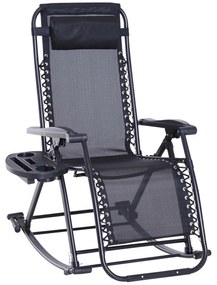 Outsunny Scaun Sezlong tip Leagan Rabatabil cu Taburet si Loc pentru Pahar , Negru, 120x67x102cm