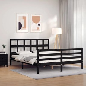 3194845 vidaXL Cadru de pat cu tăblie, negru, 160x200 cm, lemn masiv