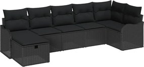 vidaXL Set de canapele pentru grădină cu pernă 7 pcs Negru Rattan poli