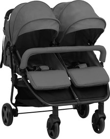 vidaXL Cărucior dublu, gri închis și negru, oțel