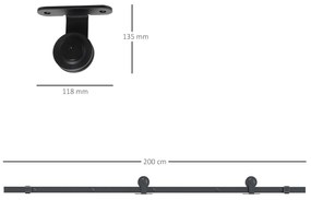 HOMCOM Set feronerie ușă culisantă, oțel carbon, suport 100 kg, pentru uși lemn 3.5-4.5 cm | Aosom Romania