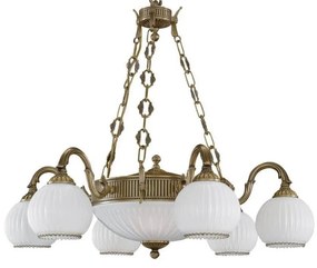 Candelabru cu 6 brate clasic design italian din alama, sticla 9200 RA-L. 9200/6+2