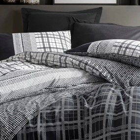 Lenjerie de pat Cotton Box 129CTN2580, 100% bumbac, 3 piese, Cearsaf pat 160x220 cm, Cearsaf plapuma 160x240 cm, Fata de perna 50x70 cm, Negru/Gri