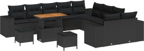 vidaXL Set de canapele pentru grădină cu pernă 13 pcs Negru poliratan