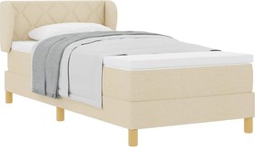 vidaXL Pat cu arcuri cu saltea cu headboard Crem 90 x 190 cm țesătură