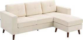 HOMCOM Canapea colțar 192 cm în formă de L, canapea 3 locuri cu chaise-longue reversibilă, aspect cord, pentru spații mici, alb crem | Aosom Romania