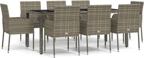 vidaXL Set mobilier grădină cu perne, 9 piese, gri, poliratan
