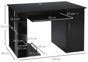 HOMCOM Masa de birou pentru PC Ergonomica cu Rafturi si Spatiu Tastatura Detasabila Neagra