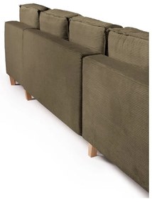 Colțar verde extensibil cu tapițerie din catifea reiată (cu colț pe partea stângă /în formă de "U") Tori – Bonami Selection