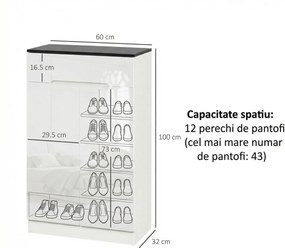HOMCOM Dulap pentru Pantofi pentru 12 Perechi pentru Hol cu 3 Rafturi Reglabile și Sertar, Design Anti-Răsturnare, 60x32x100 cm, Alb | Aosom Romania