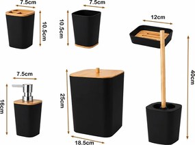 Set de baie NATUREO 6 piese, bambus/negru