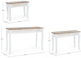 Set 3 console albe din Bambus si lemn de Brad, 120 - 90 - 60 cm, Rosen Bizzotto