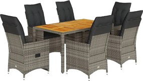 vidaXL Set mobilier de grădină cu perne, 7 piese, gri, poliratan