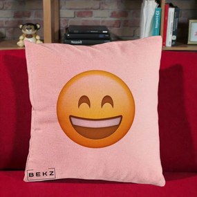 Perna Decorativa Emoji Zambet Mare, 40x40 cm, Roz, Husa Detasabila, Perna Inclusa, BEKZ®