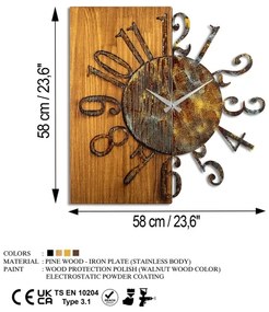 Ceas de perete 58x58 cm 1xAA lemn/metal
