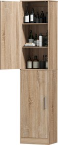 HOMCOM Dulap coloană pentru baie cu 2 compartimente și 6 rafturi reglabile, aspect lemn, 40x35x180 cm, culoare lemn | Aosom Romania