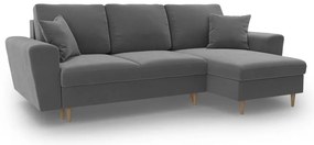 Colțar gri deschis extensibil, cu spațiu de depozitare cu tapițerie din catifea Kyoto – Cosmopolitan Design