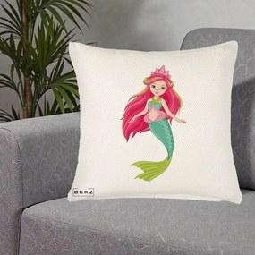 Perna Decorativa Sirena Roz cu Coroana, 40x40 cm, Crem Reliefat, Husa Detasabila, Perna Inclusa, BEKZ®