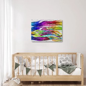 Tablou pe sticlă - Zid de cărămidă cu flăcări colorate (70x50 cm)