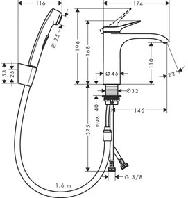 Baterie lavoar cu ventil inclus si dus igienic, culoare crom Hansgrohe Vivenis