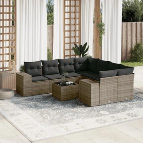 vidaXL Set canapele de grădină, 9 piese, cu perne, gri, poliratan