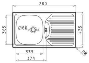 Chiuvetă de bucătărie Pyramis 100139001 ET78 78x43,5 cm satin