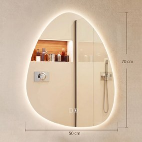 HOMCOM Oglindă de baie cu LED, 3 culori, 50x70 cm, neregulată, Bluetooth, anti-aburire, touch | Aosom Romania