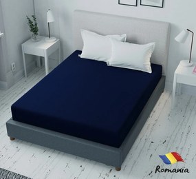 Cearceaf de pat bleumarin cu elastic Evostar bumbac100% ranforce /90x200 cm dimensiune standard