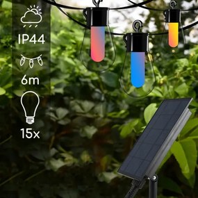 Ghirlandă decorativă solară LED RGB 15x LED/18 funcții USB 6 m IP44 neagră