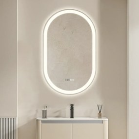 Oglindă baie, Multifuncțională, Iluminare LED Touch, Sistem Dezaburire, Ceas electronic încorporat, Indicator Temperatura, 80x50 cm