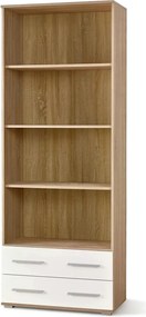 Biblioteca LIMA, alb/stejar sonoma, PAL laminat, 77x40x200 cm