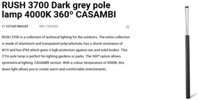 Stalp LED iluminat exterior simetric 360º IP65 RUSH 370cm 4000K CASAMBI