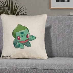 Perna Personalizata Bulbasaur Pokemon, 40x40 cm, Bej Canapea, Husa Detasabila, Perna Inclusa, BEKZ®