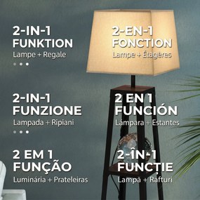 Lampa de Podea cu Rafturi, Inalta, Independenta, cu Abajur din Material Textil (Becul Nu Este Inclus), Nuc Maro si Bej, HOMCOM | Aosom Romania