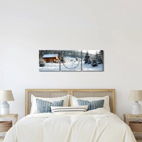 Tablou - Cabană de munte (cu ceas) (90x30 cm)