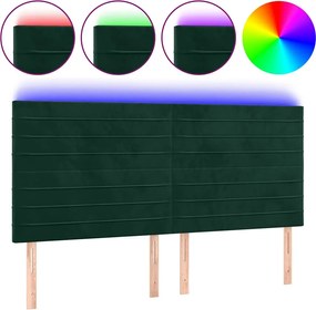 vidaXL Tăblie de pat cu LED, verde închis, 160x5x118/128 cm, catifea