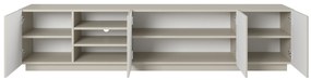 Comodă TV Asha 200 cm cu partea frontală canelat și nișă – bej cashmere