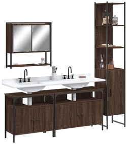vidaXL Set mobilier de baie, 4 piese, stejar maro, lemn prelucrat
