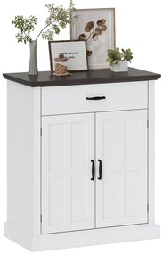 HOMCOM Bufet pentru Living Rustic cu 2 Uși 1 Sertar Raft Reglabil pentru Hol Intrare Alb 75,2x40x91,5 cm | Aosom Romania