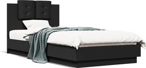 vidaXL Cadru de pat cu tăblie, negru, 100x200 cm, lemn prelucrat