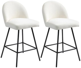 HOMCOM Set 2 Scaune de Bar cu Spătar din Catifea și Suport pentru Picioare, 48.5x56x92 cm, Alb Crem | Aosom Romania